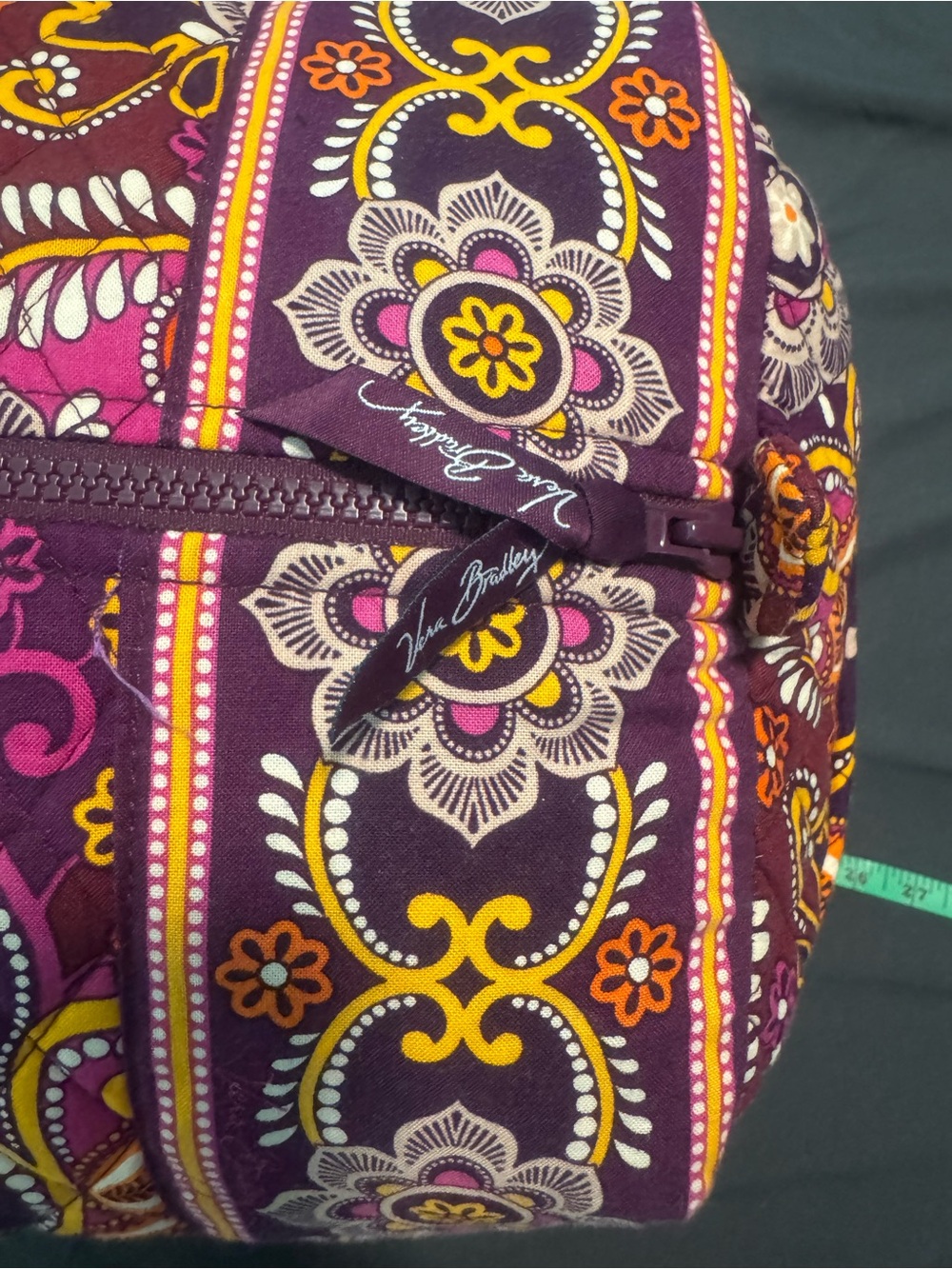 Vera Bradley large Quilted Floral Duffel in Purple, Orange & Yellow - Picture 6 of 7